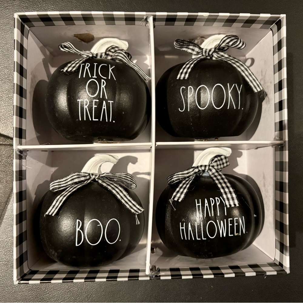 Rae Dunn Halloween Decor Black Pumpkins Set of 4